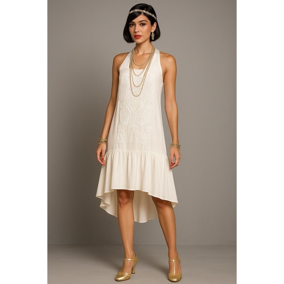 Tibi Silk Slip Dress S Ivory Embroidered Drop Waist Victorian Coquette Shift - Picture 12 of 12